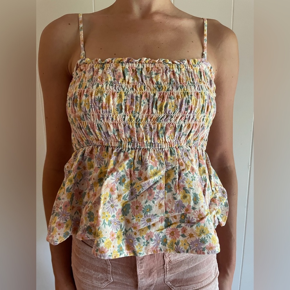 American Eagle floral smocked spaghetti strap tank